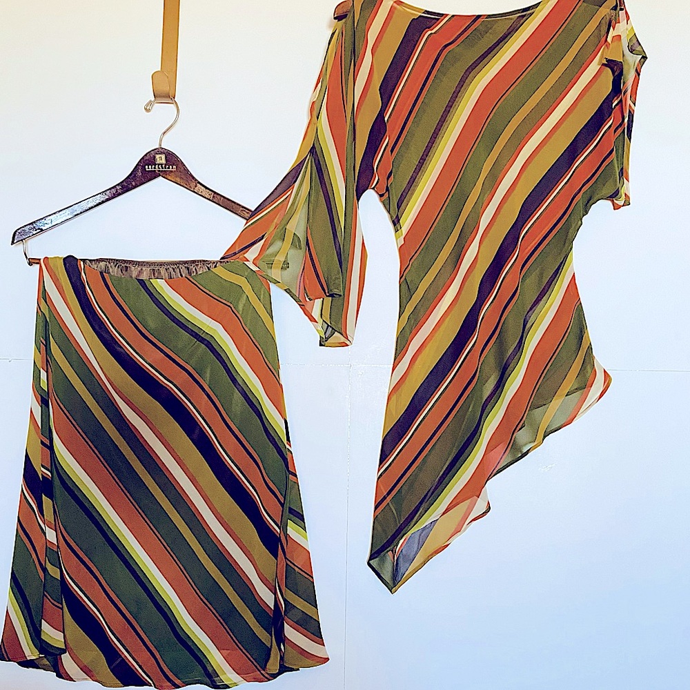 Zara fall style split sleeve asymmetric top & midi skirt set